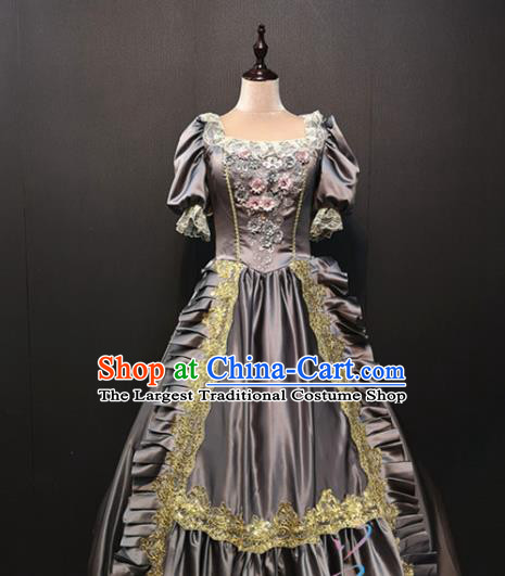 England Drama Performance Clothing Europe Queen Grey Dress Traditional Western Halloween Cosplay Costumes