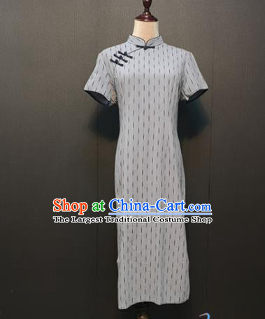 Republic of China Young Lady Qipao Dress Drama Performance Clothing Women Grey Cheongsam