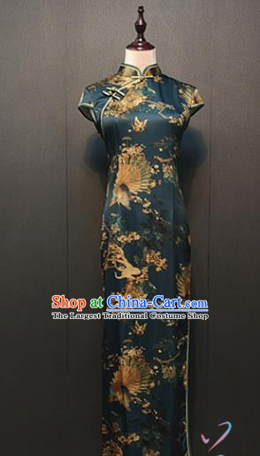 Custom Shanghai Rich Women Dark Green Silk Cheongsam Drama Performance Clothing Republic of China Young Mistress Qipao Dress