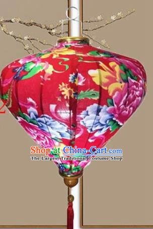 Handmade Chinese Printing Peony Palace Lanterns Traditional New Year Lantern Classical Festival Red Cloth Lamp