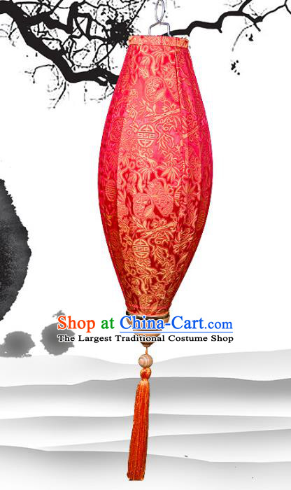 Handmade Chinese Jacquard Red Satin Palace Lanterns Traditional New Year Lantern Classical Festival Oval Lamp