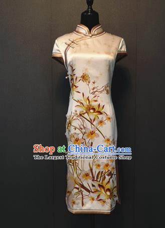 Custom Old Shanghai Silk Cheongsam China Traditional Women Clothing Printing Short Qipao Dress