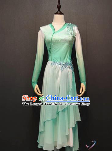 Chinese Umbrella Dance Clothing Traditional Classical Dance Green Dress Fan Dance Costume