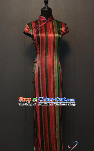 Top Quality Republic of China Custom Cheongsam Shanghai Classical Red Silk Qipao Dress Women Clothing