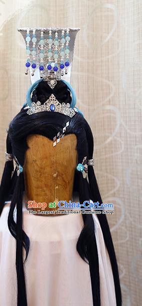 Cosplay Crown Prince Beiming Huangyuan Wig Sheath Handmade China Ancient Swordsman Wigs Style and Tassel Hair Crown