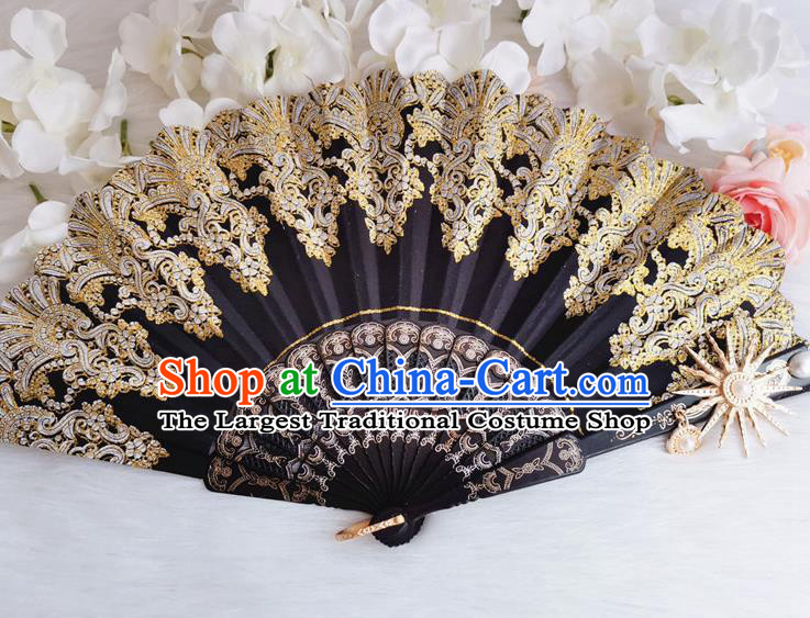 Classical Court Black Lace Fan Wedding Accordion Handmade Retro Bridal Folding Fans