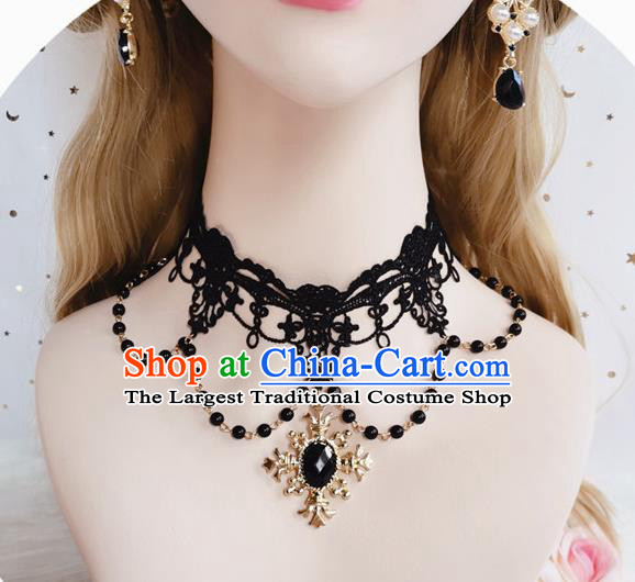 Top Gothic Black Lace Necklet Europe Court Necklace Halloween Cosplay Princess Stage Show Accessories