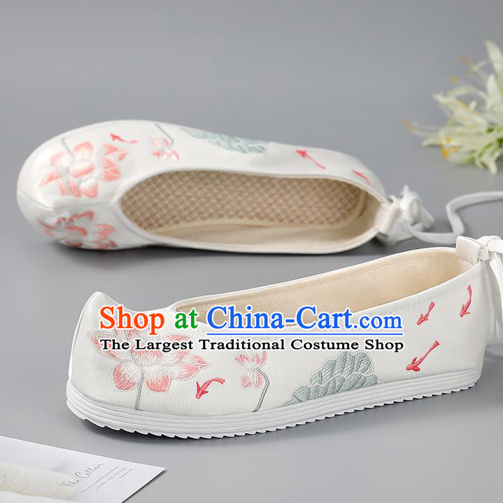 China Hanfu Shoes Handmade Cloth Shoes Ancient Princess Bow Shoes Traditional Embroidered Lotus Shoes