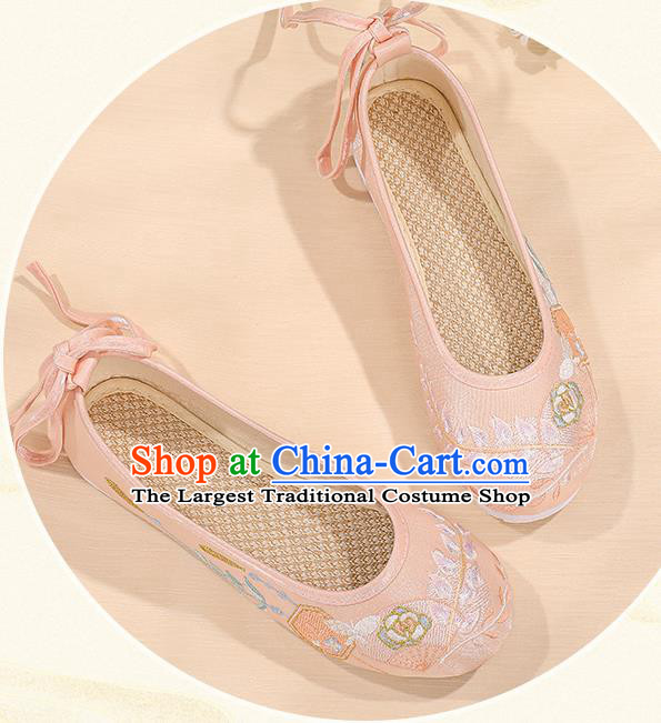 China Hanfu Shoes Traditional Cloth Shoes Pink Embroidered Shoes Handmade Princess Shoes