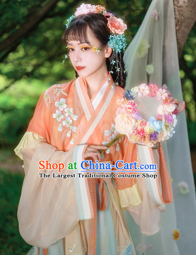 Traditional China Jin Dynasty Palace Princess Hanfu Clothing Ancient Patrician Lady Apparels Costumes Top Blouse and Skirt Full Set