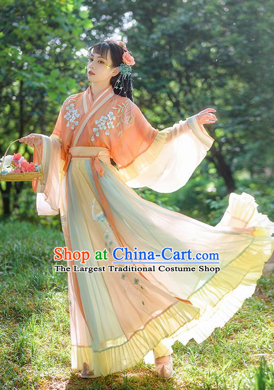 Traditional China Jin Dynasty Palace Princess Hanfu Clothing Ancient Patrician Lady Apparels Costumes Top Blouse and Skirt Full Set