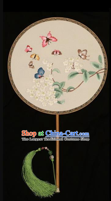 Chinese Traditional White Silk Fan Dance Embroidered Fans Suzhou Embroidery Palace Fan Double Sides Round Fan