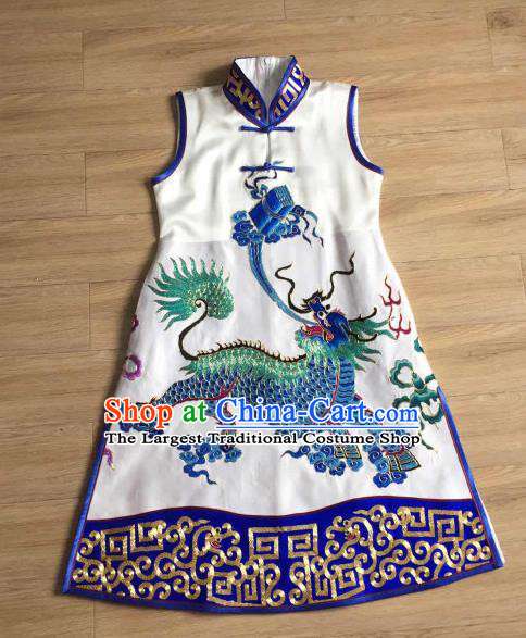 China Embroidery Kylin White Silk Vest National Clothing Women Cheongsam Waistcoat