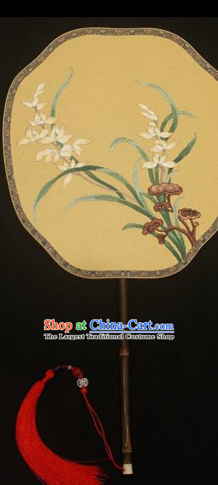 Top Grade Chinese Cheongsam Show Embroidered Fans Suzhou Embroidery Palace Fan Double Sides Silk Fan