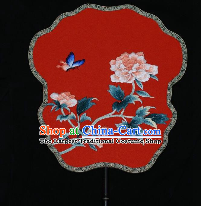 Double Side Embroidered Silk Fan China Suzhou Embroidery Palace Fan Traditional Peony Pattern Wedding Fans