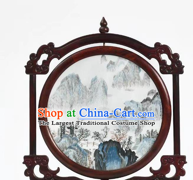 China Embroidery Landscape Painting Desk Screen Handmade Table Decoration Suzhou Embroidered Rosewood Artware