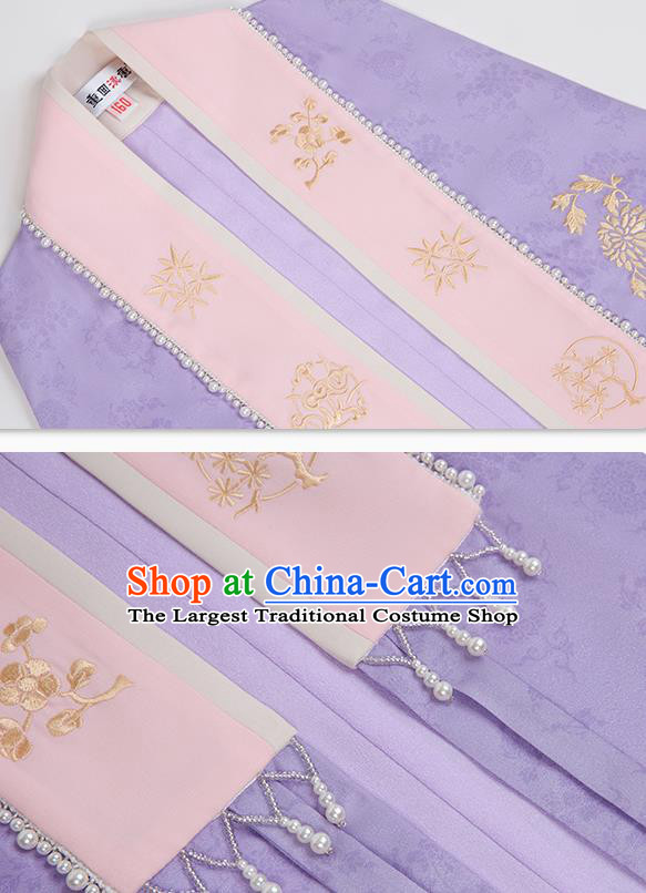Ancient Hanfu Clothing China Ming Dynasty Court Princess Costumes Embroidered Purple Vest Long Gown and Skirt Complete Set