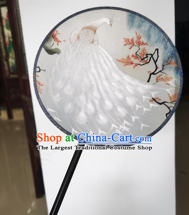 China Ancient Palace Fan Wedding Fan Classical Dance Double Side Silk Fans Suzhou Embroidery White Peacock Fan