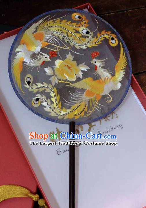 China Qing Dynasty Court Fans Ancient Silk Fan Suzhou Double Side Fans Handmade Embroidery Phoenix Peony Palace Fan