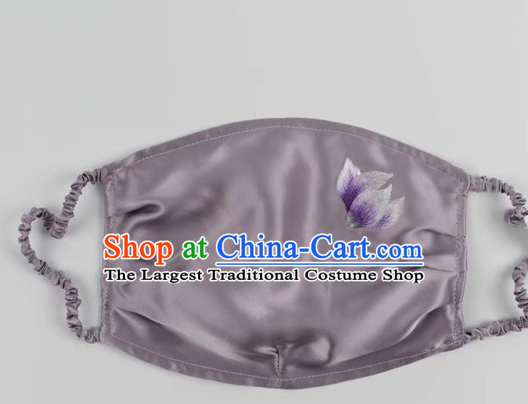 Handmade Embroidered Protective Face Mask Chinese Style Purple Silk Mask