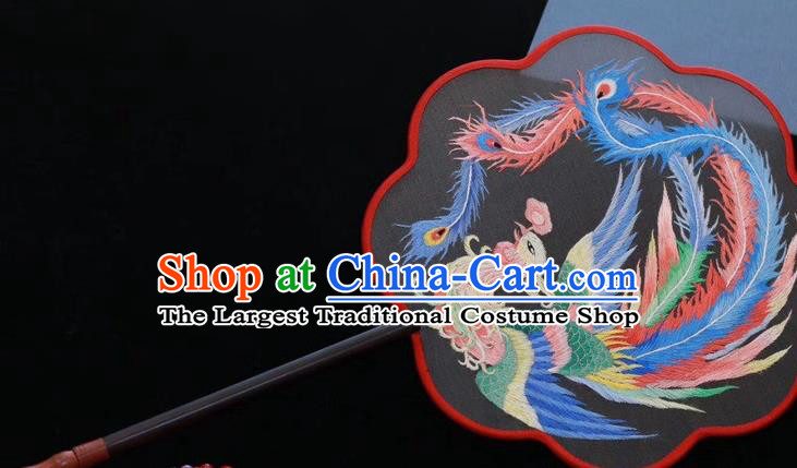 China Handmade Classical Dance Silk Fan Traditional Embroidered Palace Fan Embroidery Phoenix Fan