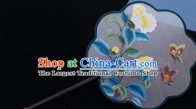 China Traditional Classical Dance Silk Fan Embroidered Palace Fan Ancient Princess Fan Handmade Embroidery Flowers Butterfly Fan