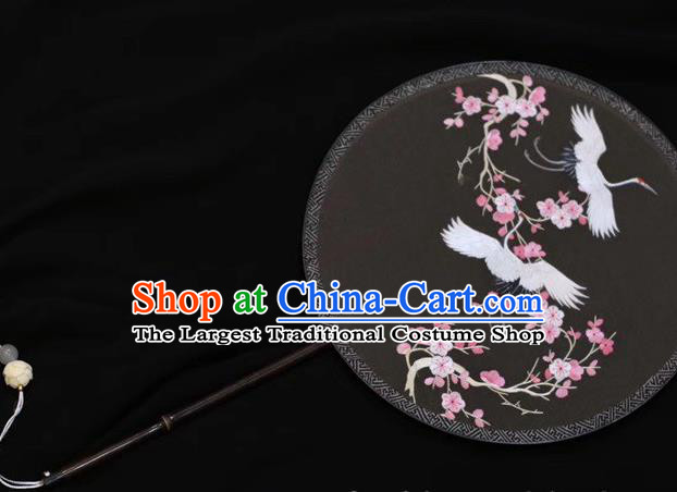 China Traditional Dance Double Side Fan Round Fan Embroidered Silk Fans Handmade Suzhou Embroidery Plum Cranes Palace Fan