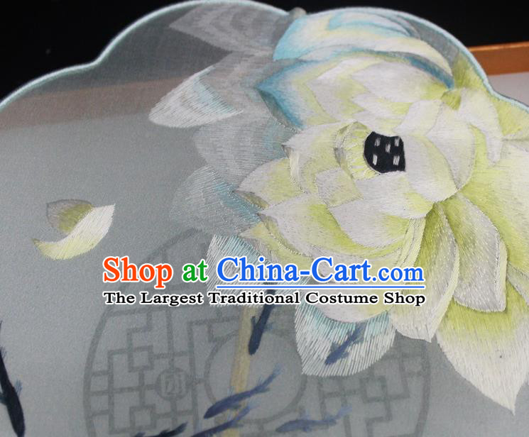 China Embroidery Lotus Palace Fan Court Silk Fan Traditional Hanfu Fan Handmade Suzhou Embroidered Dance Fan