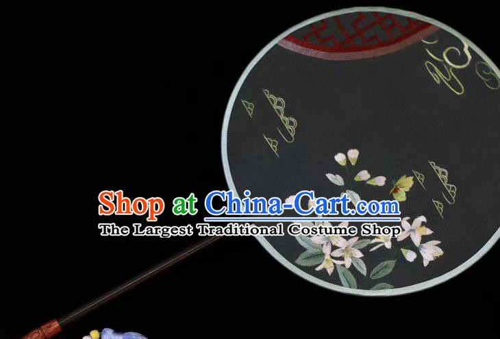 China Ancient Court Black Silk Fans Handmade Suzhou Embroidery Palace Fan Embroidered Round Fan