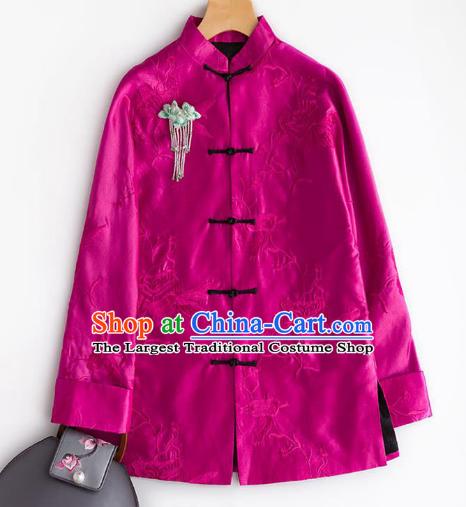 Chinese Embroidery Jacket Women Outer Garment Traditional National Clothing Embroidered Rosy Silk Coat