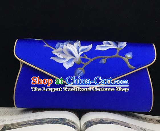 China Cheongsam Evening Bag Handmade Suzhou Embroidery Handbag National Royalblue Silk Chain Bag