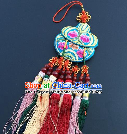 China Embroidery Blue Gourd Tassel Pendant Traditional Embroidered Car Accessories New Year Decoration