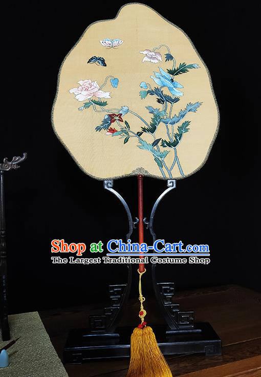 China Handmade Palace Fan Traditional Bamboo Fans Printing Peony Butterfly Silk Fan