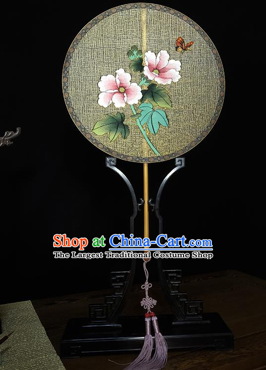 China Printing Flowers Fans Traditional Cheongsam Bamboo Palace Fan Handmade Yellow Silk Fan