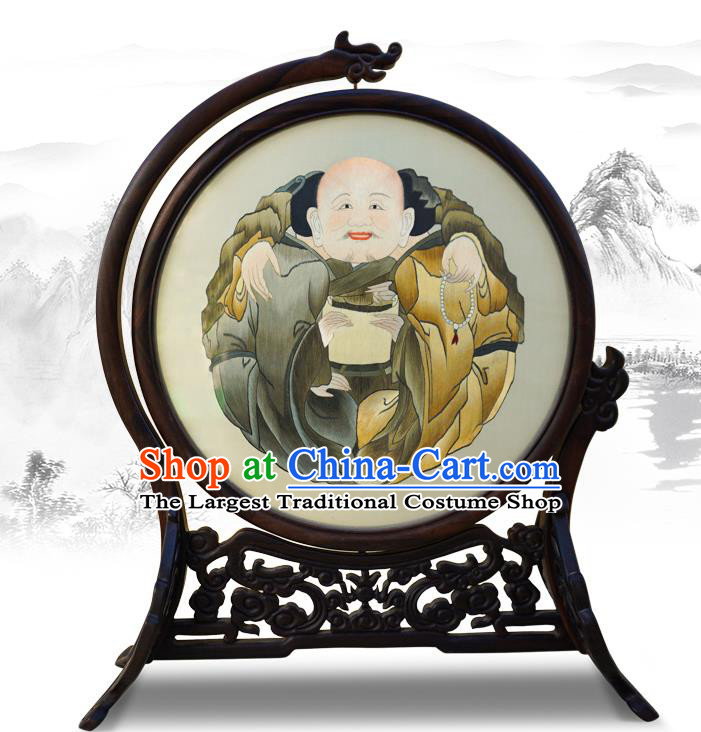 China Wood Rotatable Screen Traditional Embroidered Table Screen Handmade Home Furnishings
