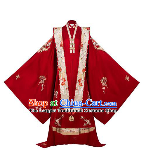 China Ancient Wedding Embroidered Costumes Traditional Ming Dynasty Bride Hanfu Clothing Complete Set
