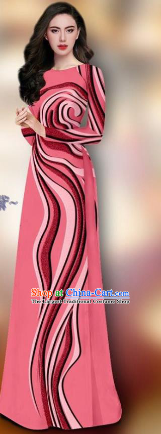 Asian Vietnam Pink Dress Custom Uniforms Traditional Vietnamese Clothing Woman Ao Dai Cheongsam and Pants