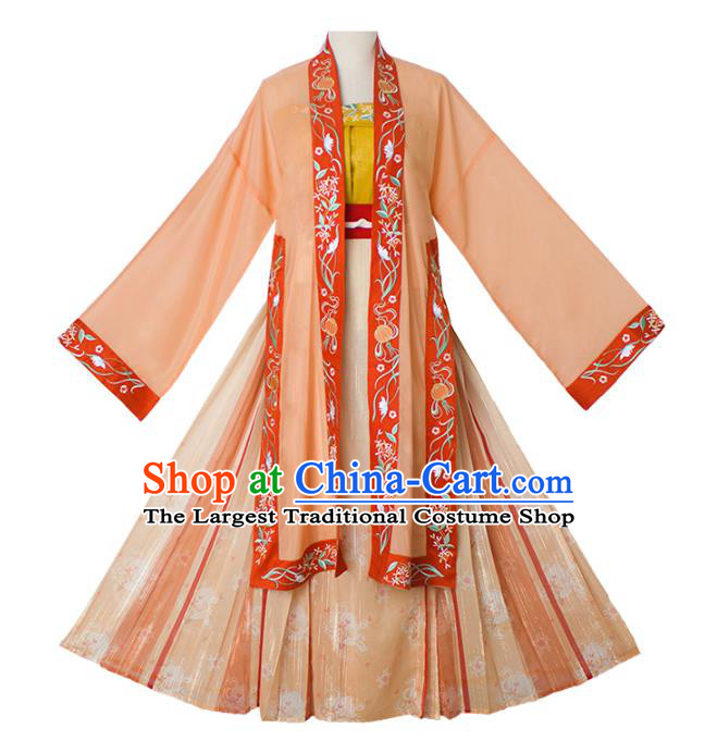 Chinese Ancient Patrician Embroidered BeiZi Top and Skirt Traditional Hanfu Apparel Song Dynasty Historical Costume for Nobility Women