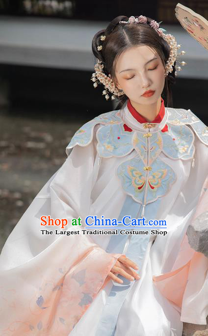 Chinese Ancient Ming Dynasty Princess Historical Costume Embroidered Gown and Skirt Traditional Hanfu Apparel for Patrician Lady