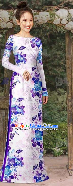 Vietnam Classical Cheongsam Asian Gradient Purple Qipao Dress with