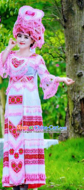 China Traditional Minority Nationality Costumes Folk Dance Dress Miao Ethnic Bride Clothing and Headdress