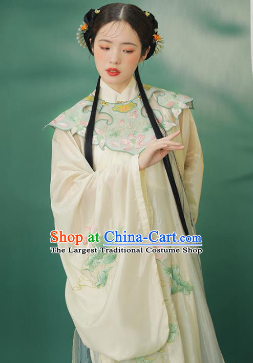 Chinese Ancient Patrician Female Clothing Traditional Hanfu Costumes Ming Dynasty Embroidered Long Gown and Skirt Complete Set