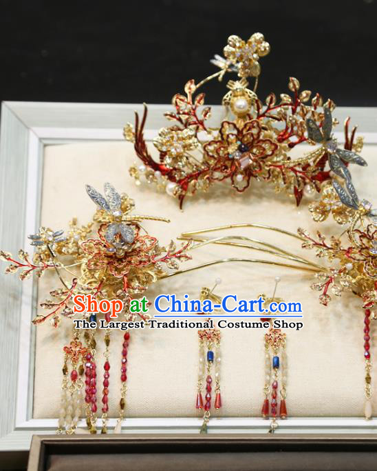 Chinese Xiuhe Suit Hair Crown Hairpins Classical Hair Accessories Traditional Wedding Headwear Complete Set