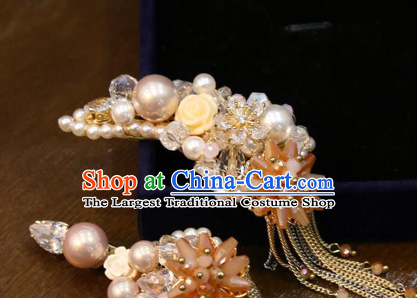 Chinese Traditional Classical Hair Accessories Wedding Pearls Hair Claws Xiuhe Suit Tassel Hair Sticks
