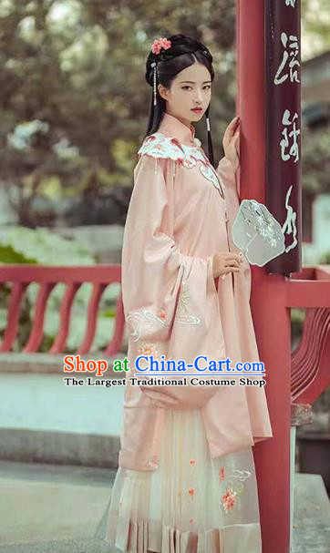 China Ancient Ming Dynasty Palace Lady Pink Hanfu Dress Traditional Court Princess Clothing