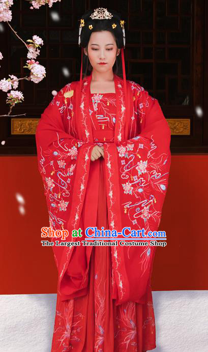 Traditional China Song Dynasty Wedding Clothing Ancient Royal Princess Embroidered Red Hanfu Dress