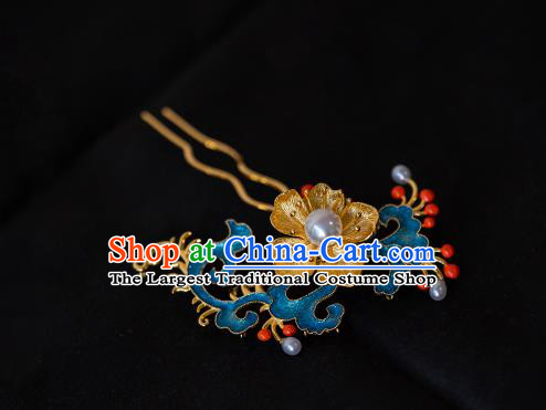 China Handmade Ancient Princess Golden Enamel Fissidens Flower Hairpin Ming Dynasty Court Lady Hair Accessories
