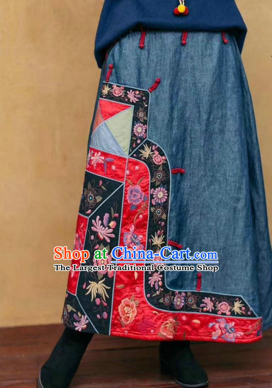 China Embroidered Skirt Traditional Clothing National Blue Flax Bust Skirt