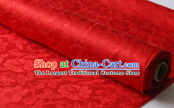 Chinese Classical Twine Rose Pattern Silk Drapery Red Silk Fabric Cheongsam Traditional Jacquard Cloth
