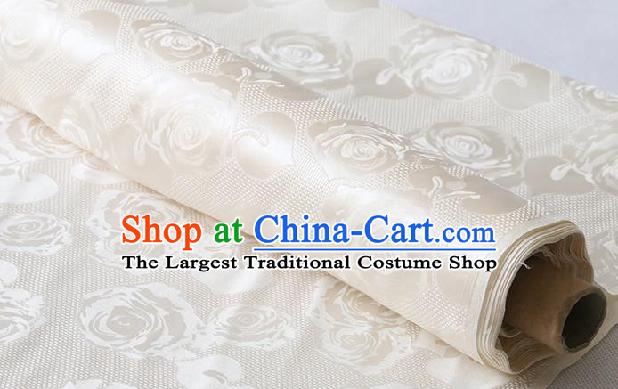 Chinese Traditional Cheongsam Jacquard Cloth Beige Silk Drapery Classical Hollowed Rose Pattern Damask Fabric